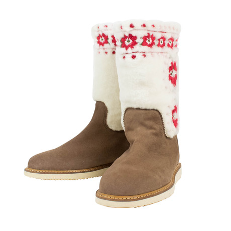 Red Valentino // Flower Design Suede Boots // Brown + White + Red (Euro: 34)