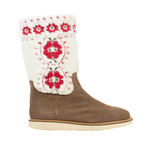 Red Valentino // Flower Design Suede Boots // Brown + White + Red (Euro: 38)
