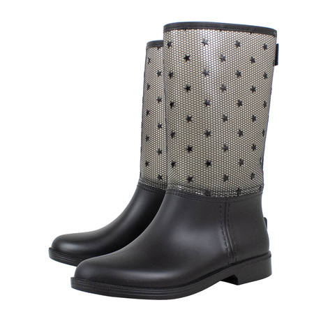 Red Valentino // Star Design Mesh Rubber Rain Boots // Black (Euro: 34)