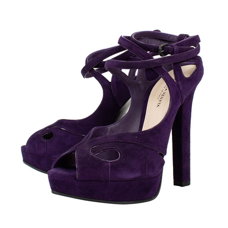 Bottega Veneta // Open Toe Suede Block Heels // Purple (Euro: 34)