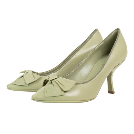 Bottega Veneta // Bow Pointed Toe Leather Heels // Green (Euro: 34)