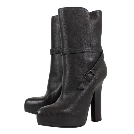 Bottega Veneta // Pebbled Leather Platform Heels Boots // Black (Euro: 34)