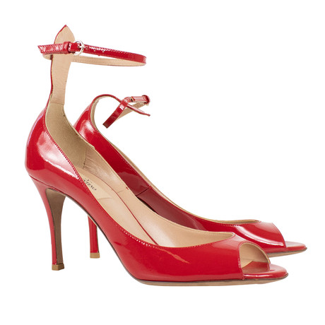 Valentino // Ankle Strap Open Toe Patent Leather Heels // Red (Euro: 34)