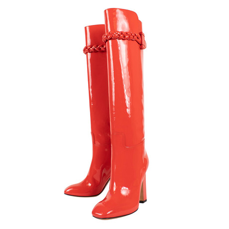 Valentino // Braided Patent Leather Boots // Vermilion (Euro: 34)