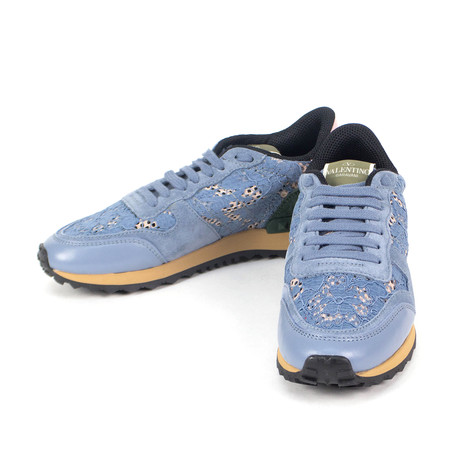Valentino // Suede Laced Rockstud Sneakers // Blue (Euro: 34)