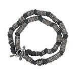 Leather + Donut Bead Wrap Around Bracelet // Black + Silver