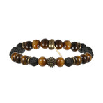 Beaded Stretch Bracelet // Tiger's Eye + Black Lava