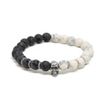 Stuck in Limbo Bracelet // Lava Bead + White Howlite + Oxidized Silver Skull