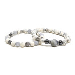 Howlite + Oxidized Silver Beaded Bracelet Set // Gray