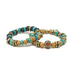 Beaded Stretch Bracelet Set // Turquoise + Wood