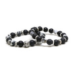 Beaded Stretch Bracelet Set // Gray + White + Black