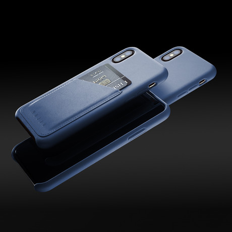 Full Leather Wallet Case // iPhone XS // Monaco Blue (Black)