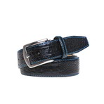 Mock Croc Leather Belt // Black + Cobalt (38)