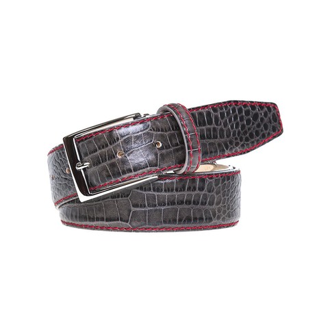 Mock Croc Leather Belt // Slate + Red (30)