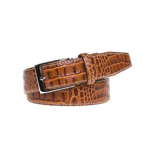 Mock Croc Leather Belt // Cognac + Ecru (30)