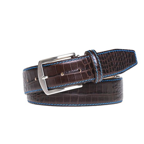 Mock Croc Leather Belt // Dark Brown + Cobalt (30)