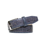 Special Edition Mock Gator Leather Belt // Gray + Cobalt (32)
