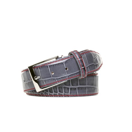 Special Edition Mock Gator Leather Belt // Gray + Red (30)