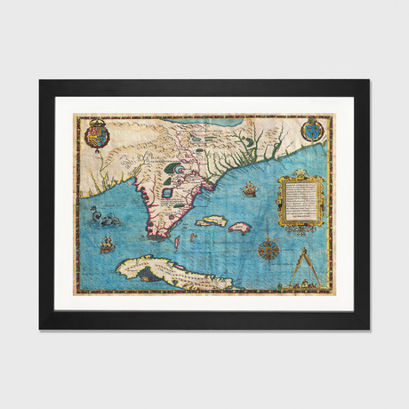 Map of Florida & Cuba (1588) // Jacques le Moyne de Morgues (24" W x 16" H x 1" D)