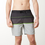 Striped 4 Way Stretch Swim Shorts // Green (M)
