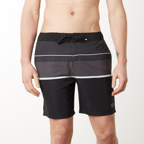 Striped 4 Way Stretch Swim Shorts // Black (S)