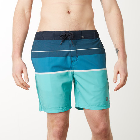Striped 4 Way Stretch Swim Shorts // Aqua (S)