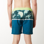 Palm Geo Block 4 Way Stretch Swim Shorts // Teal (XL)