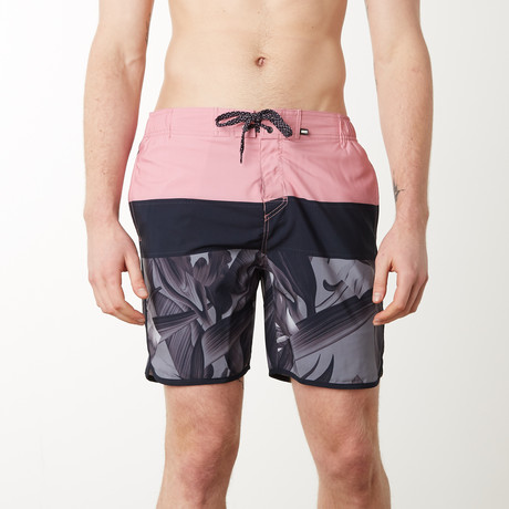 Palm Block 4 Way Stretch Swim Shorts // Pink (S)