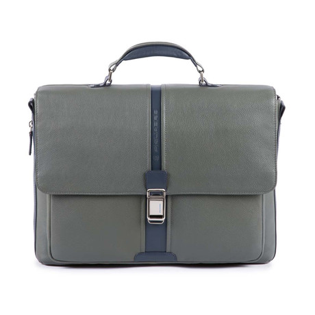 Leather Flap Briefcase // Gray + Blue