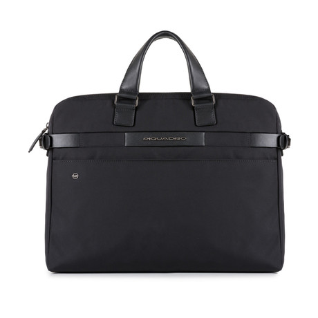 Double Compartment Leather Briefcase // Black