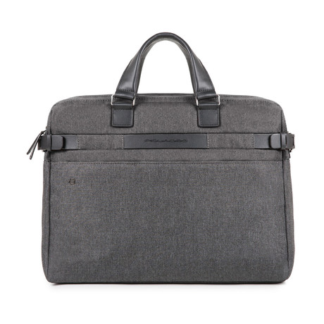 Double Compartment Leather Briefcase // Gray