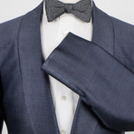 D'Avenza // Dotted Silk Tuxedo Sport Coat Blazer // Blue (Euro: 50)