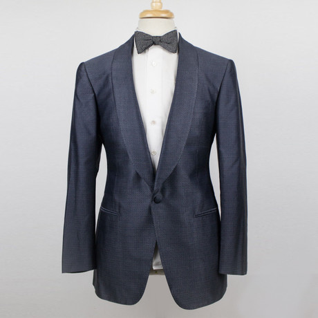 D'Avenza // Dotted Silk Tuxedo Sport Coat Blazer // Blue (Euro: 48)