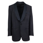 D'Avenza // Wool-Silk Satin Trim Tuxedo Sport Coat // Black (Euro: 51L)