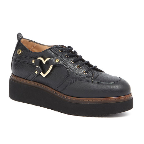 Leather Platform Heart Sneaker // Black (IT: 35)