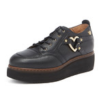 Leather Platform Heart Sneaker // Black (IT: 35)