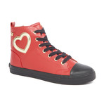 High-Top Leather Heart Sneakers // Red + Black (IT: 40)