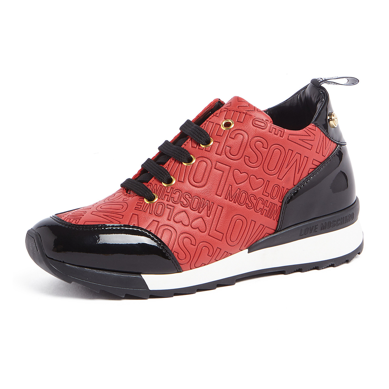 Love Moschino // High-Top Embossed Logo Sneaker // Red + Black (IT: 40 ...