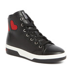 Leather Lace-Up Heart Sneaker // Black + Red (IT: 40)
