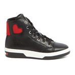 Leather Lace-Up Heart Sneaker // Black + Red (IT: 38)