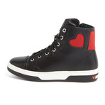 Leather Lace-Up Heart Sneaker // Black + Red (IT: 36)