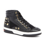 High-Top Leather Studded Sneakers // Black (IT: 38)
