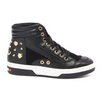 High-Top Leather Studded Sneakers // Black (IT: 40)