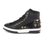 High-Top Leather Studded Sneakers // Black (IT: 37)