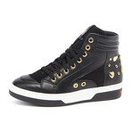 High-Top Leather Studded Sneakers // Black (IT: 35)