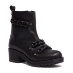 Block Heel Leather Chained Boot // Black + Black (IT: 36)