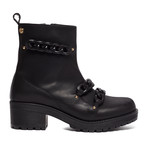 Block Heel Leather Chained Boot // Black + Black (IT: 39)