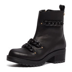 Block Heel Leather Chained Boot // Black + Black (IT: 40)