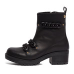Block Heel Leather Chained Boot // Black + Black (IT: 39)