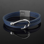 Double Strand Leather Fish Hook Bracelet // Blue